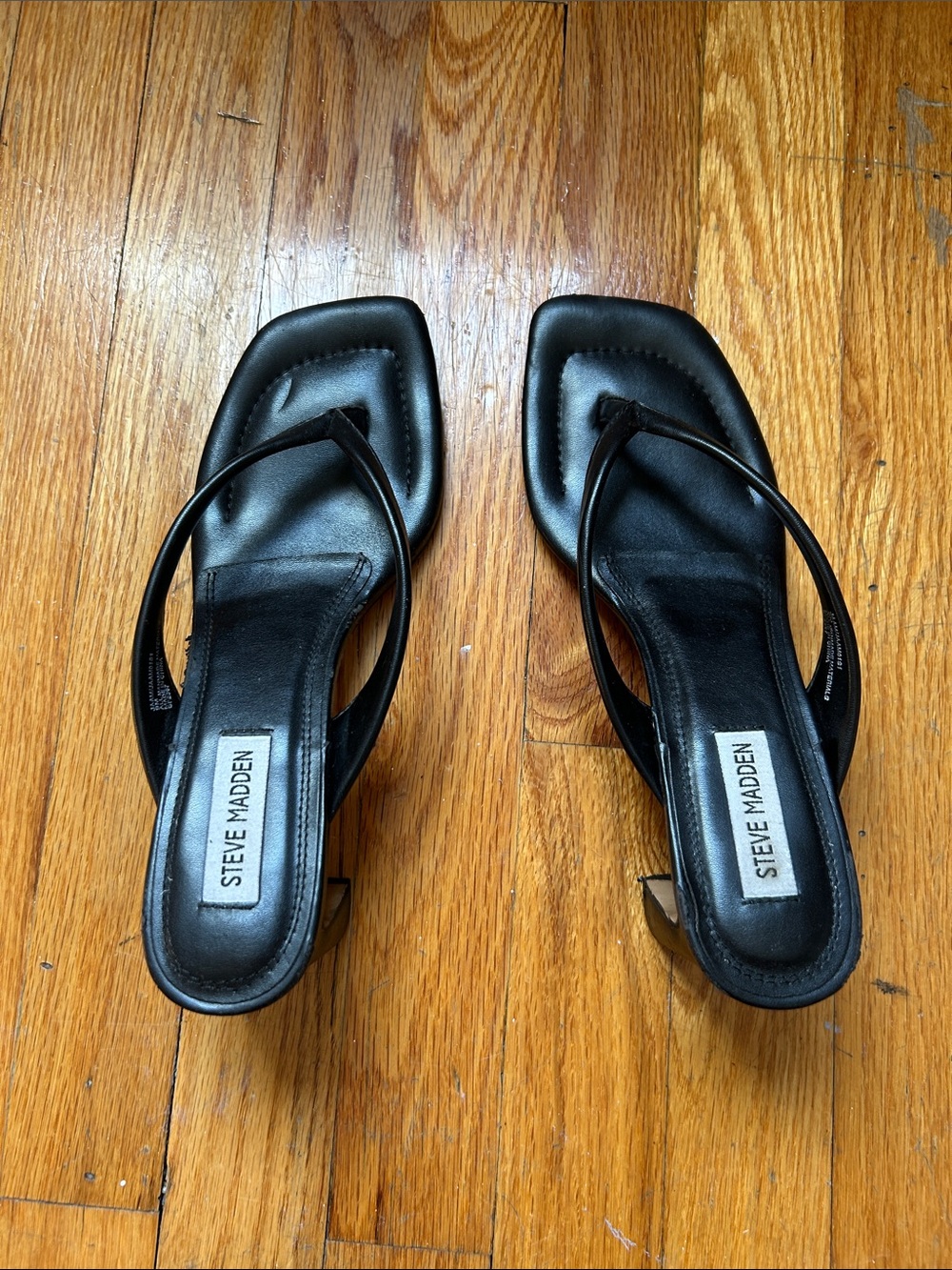 Steve Madden Black Square-Toe Thong Heels